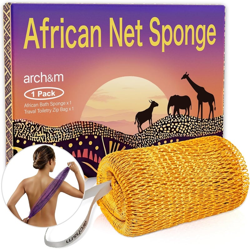 ARCH&M African Net Loofah Sponge Authentic - Real African Exfoliating Sponge with Knots African Net Wash Cloths Body Scrubber Exfoliator Afro Scrubber Back Scrub for Shower Bath Accessories Golden by - Image 1